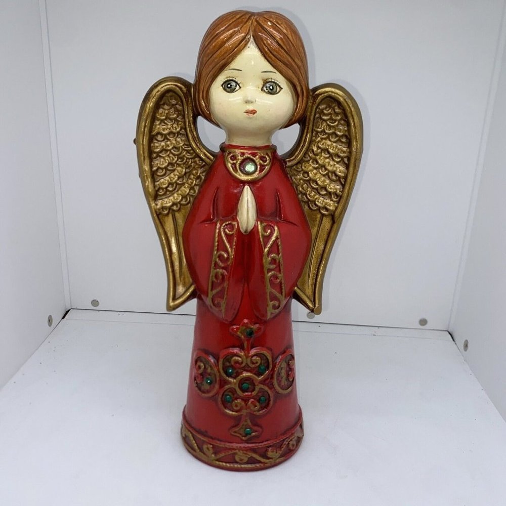 Red ARDCO VINTAGE 11" Paper Mache ANGEL Gold Wings Praying  11” Christmas Japan